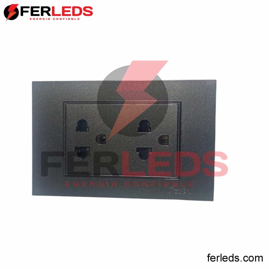 FERLEDS. CUBULL TOMACORRIENTE DOBLE COLOR NEGRO MATE  - LINEA TIERRA