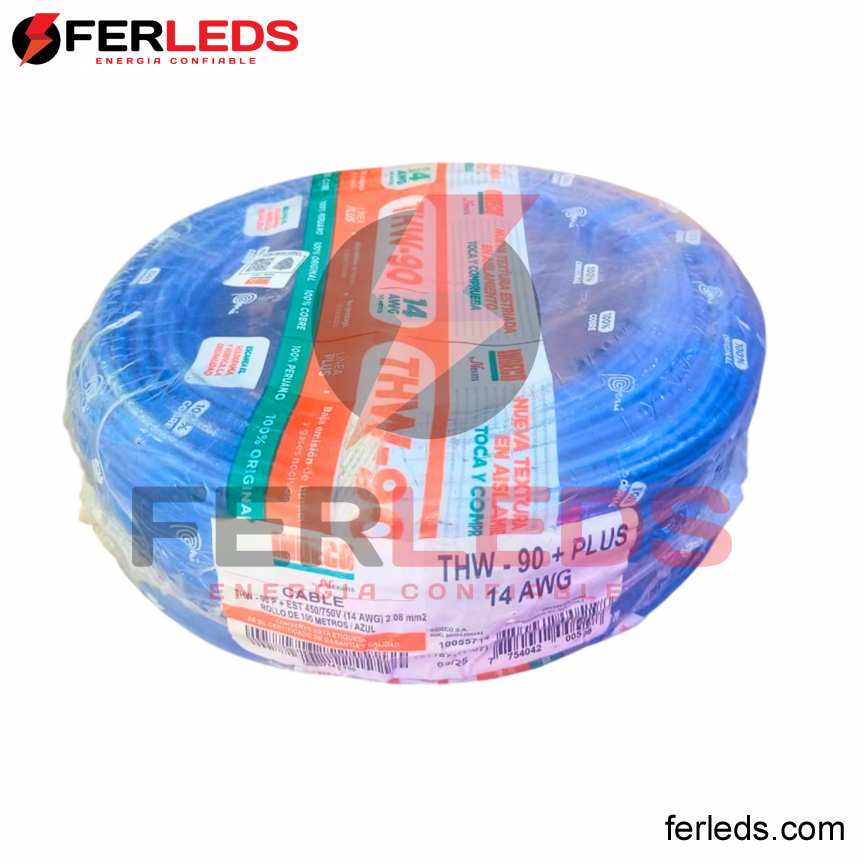FERLEDS. INDECO CABLE THW-90 + PLUS -  14 AWG - AZUL