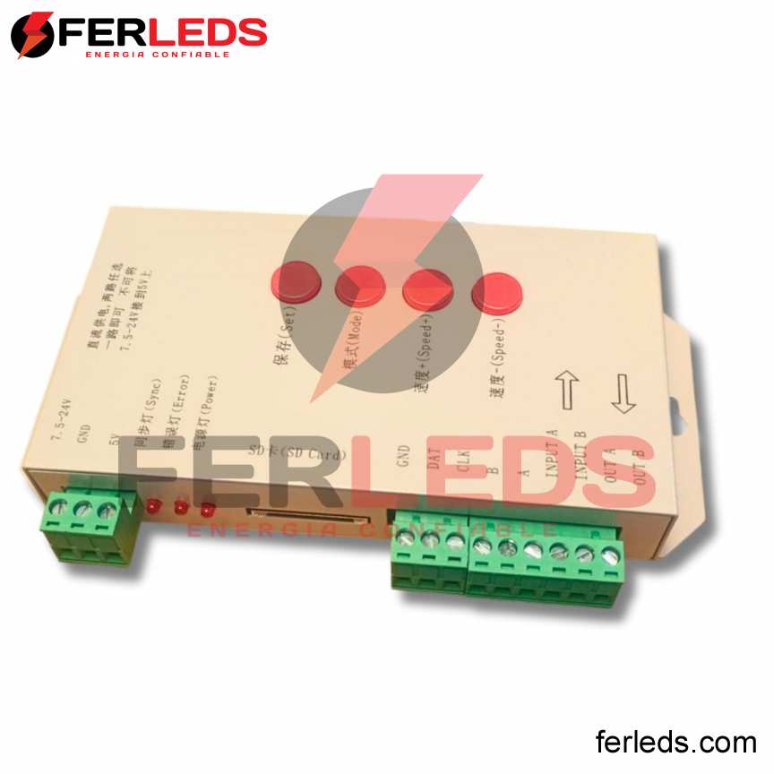 FERLEDS. CONTROLADOR LED PIXEL T-1000S PROGLAMABLE PARA TIRAS WS2811 Y WS2812B