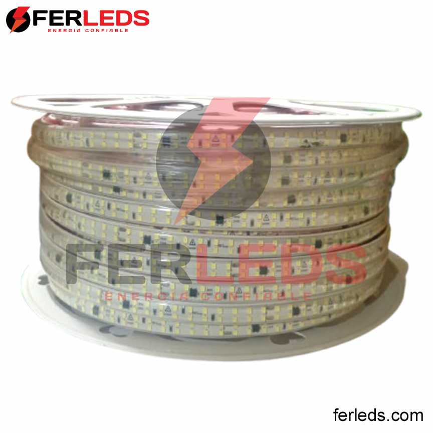 Ferleds. Cinta LED Doble Fila SMD 2835 - Conexión Directa 220V - Autoadhesiva Pro - Corte cada 10cm - IP67