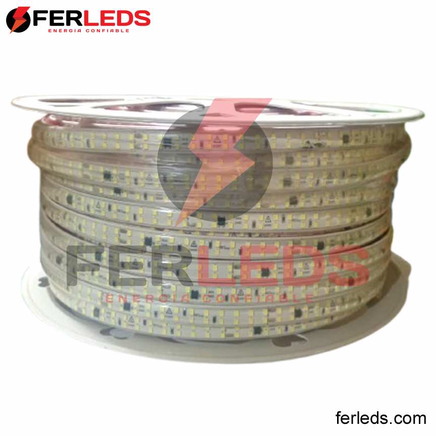 Ferleds. Cinta LED Doble Fila SMD 2835 - Conexión Directa 220V - Autoadhesiva Pro - Corte cada 10cm - IP67