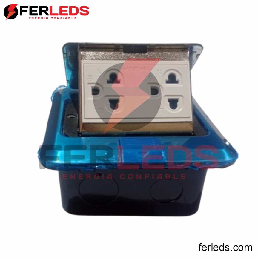 Ferleds.  Placa de Piso Pop-Up con Tomacorriente Doble Universal