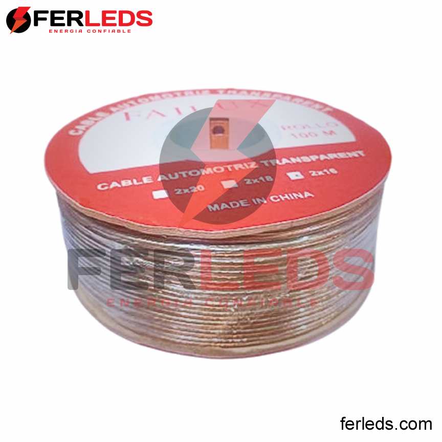 Ferleds. Cable Mellizo Cristal 2x16 AWG para Audio y Luces LED - Rollo de 100 Metros