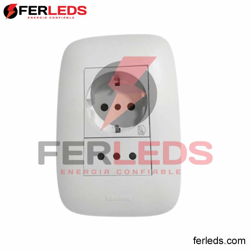 Ferleds.  Bticino Tomacorriente Mixto Schuko + Universal (3 en línea) Modus - blanco