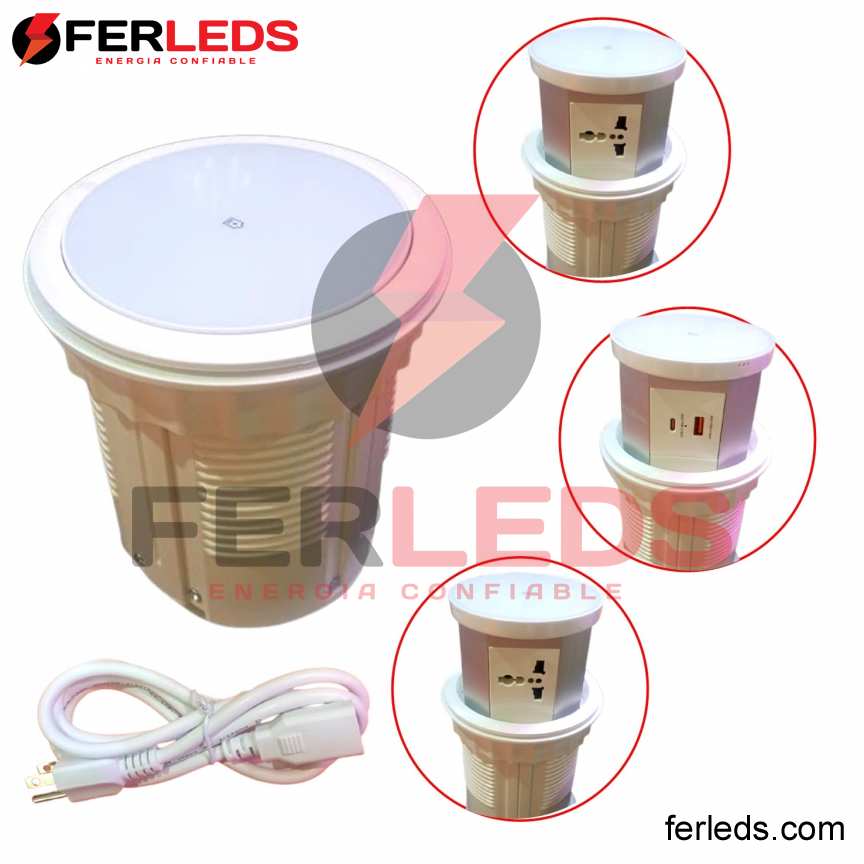 Ferleds. Tecreal Torre de Carga Retráctil Pro (2 Tomas + USB-C PD)