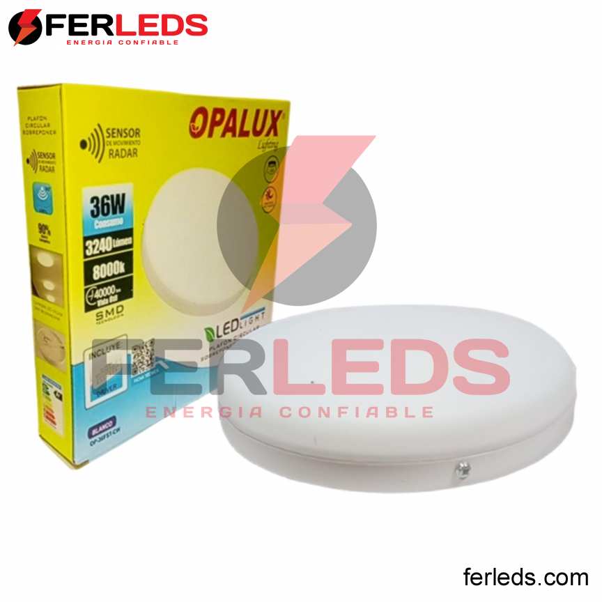 OPALUX PLAFON LED CIRCULAR CON SENSOR DE MOVIMIENTO  36W - 8000K - (BLANCO)