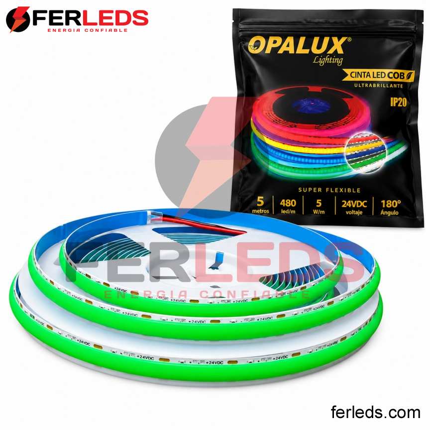 Cinta LED COB Verde 24V de 5 Metros para Muebles | FERLEDS