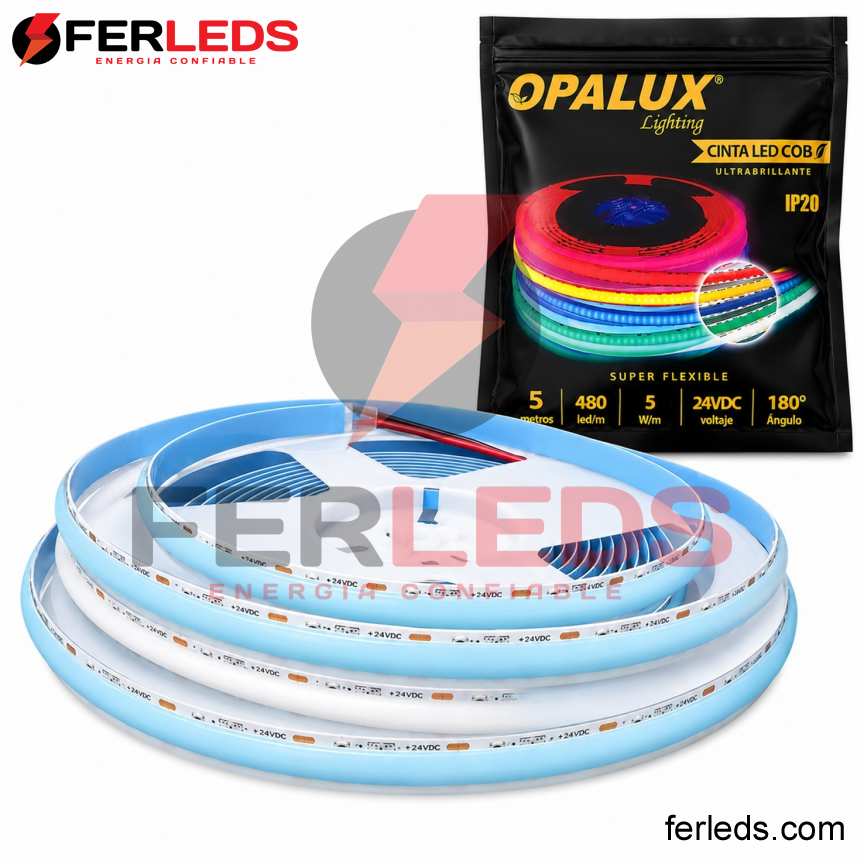 Cinta LED COB Azul Hielo 24V de 5 Metros para Muebles | FERLEDS