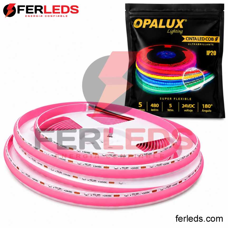 Cinta LED COB Rosado 24V de 5 Metros para Muebles | FERLEDS