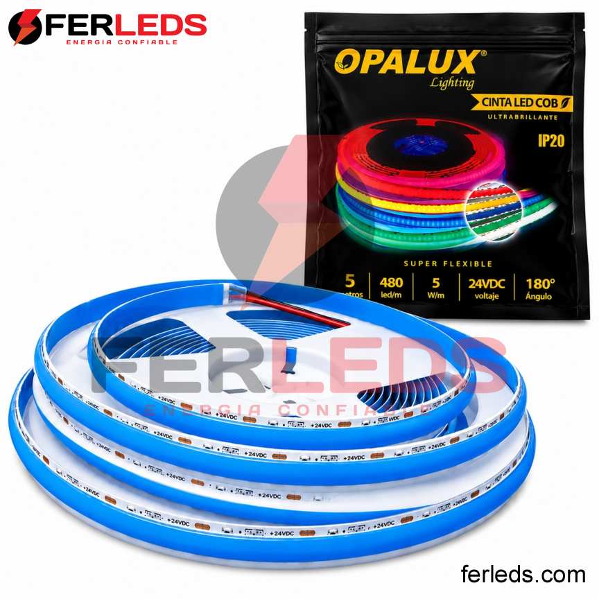 Cinta LED COB Azul 24V de 5 Metros para Muebles | FERLEDS
