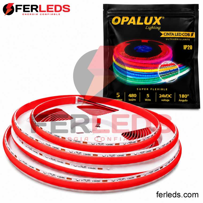 Cinta LED COB Rojo 24V de 5 Metros para Muebles | FERLEDS
