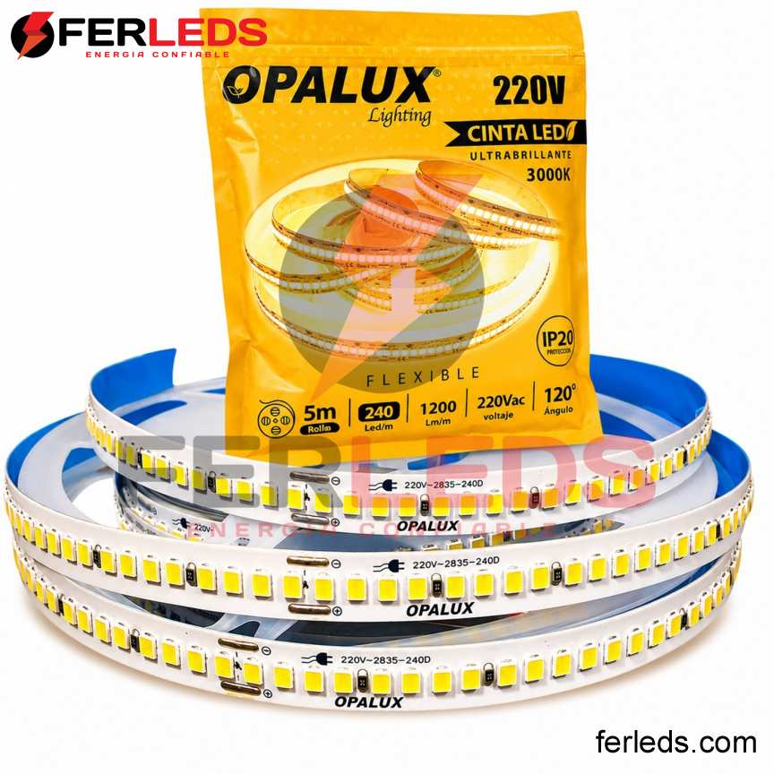Opalux | Tira LED 220V Cálida 240LED/m 5m OP-LS240-225WW