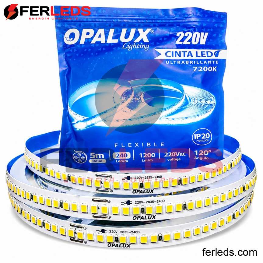 Opalux | Tira LED 220V Blanca 240LED/m 5m OP-LS240-225CW