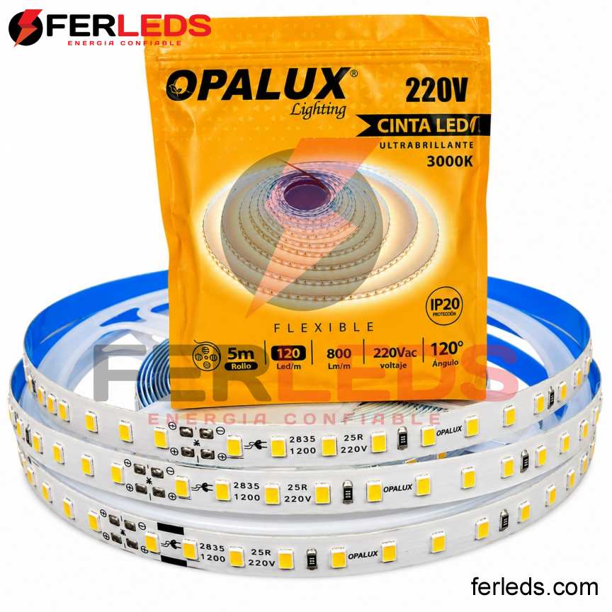 Opalux | Tira LED 220V Cálida 120LED/m 5m OP-LS120-225WW