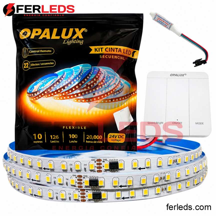 Opalux | Kit Cinta LED Secuencial 24V Cálida 10m OP-LS126-3K