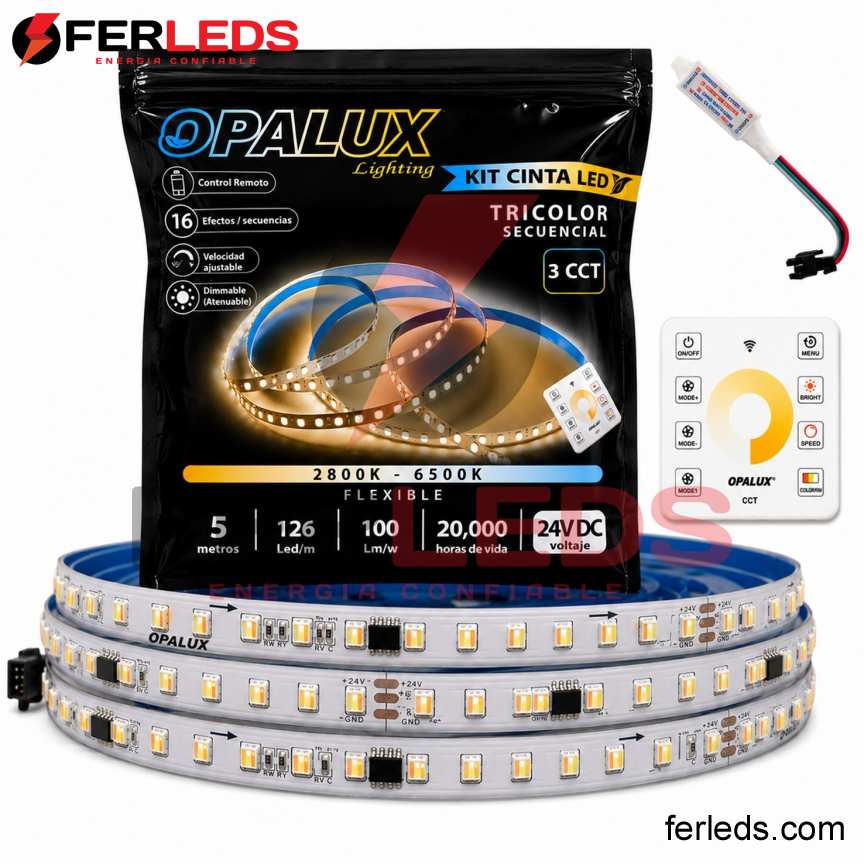 Opalux | Kit Cinta LED Secuencial Tricolor 24V 5m OP-LS126-3CCT