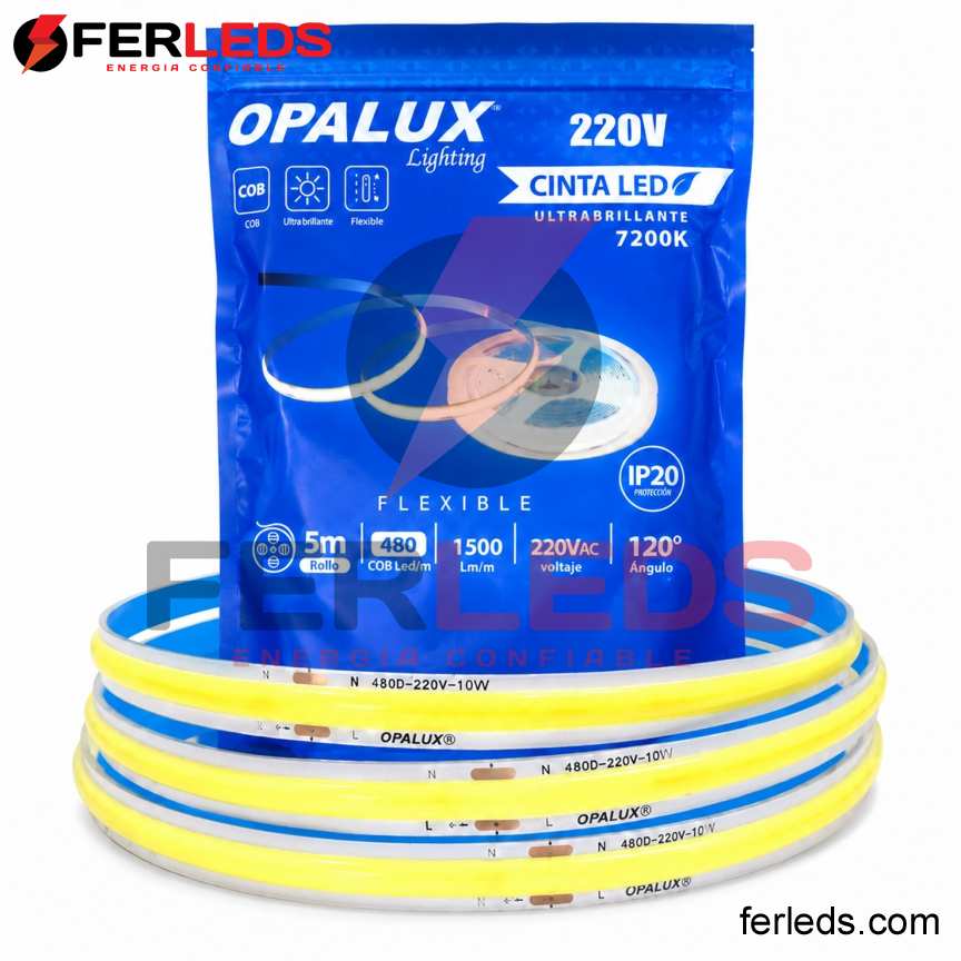 Opalux | Tira LED COB 220V Blanca 480LED/m 5m OP-LCB2248-5CW