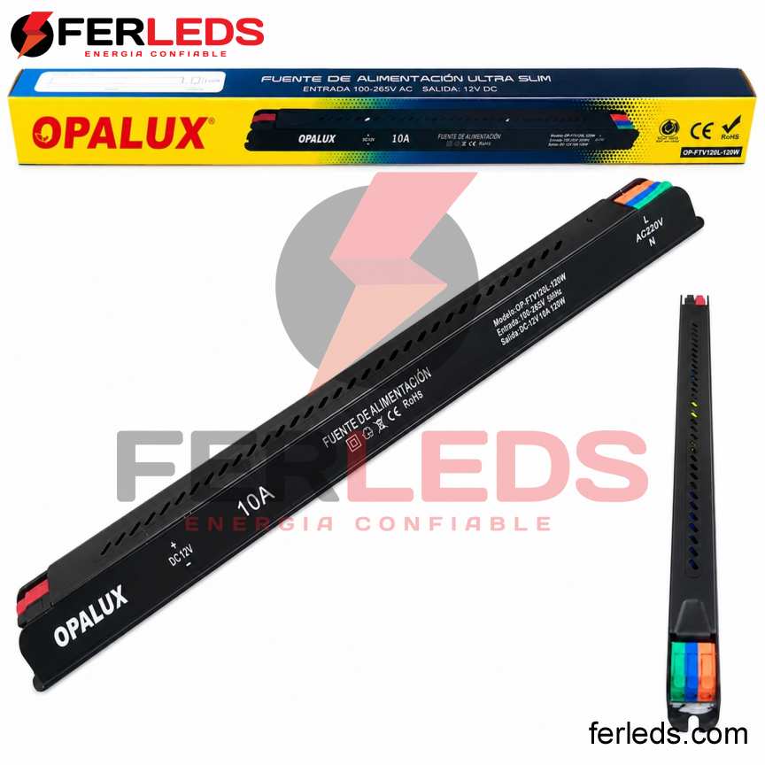 OPALUX | Transformador Lápiz LED Slim 12V 10A 120W IP20 para Tiras LED | OP-F12V10A-120W