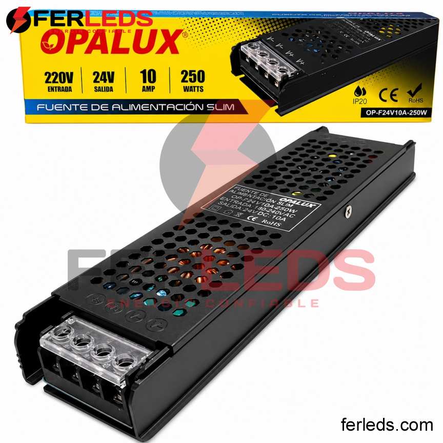 OPALUX | Transformador Slim LED 24V 10A 250W IP20 para Tiras LED | OP-F24V10A-250W
