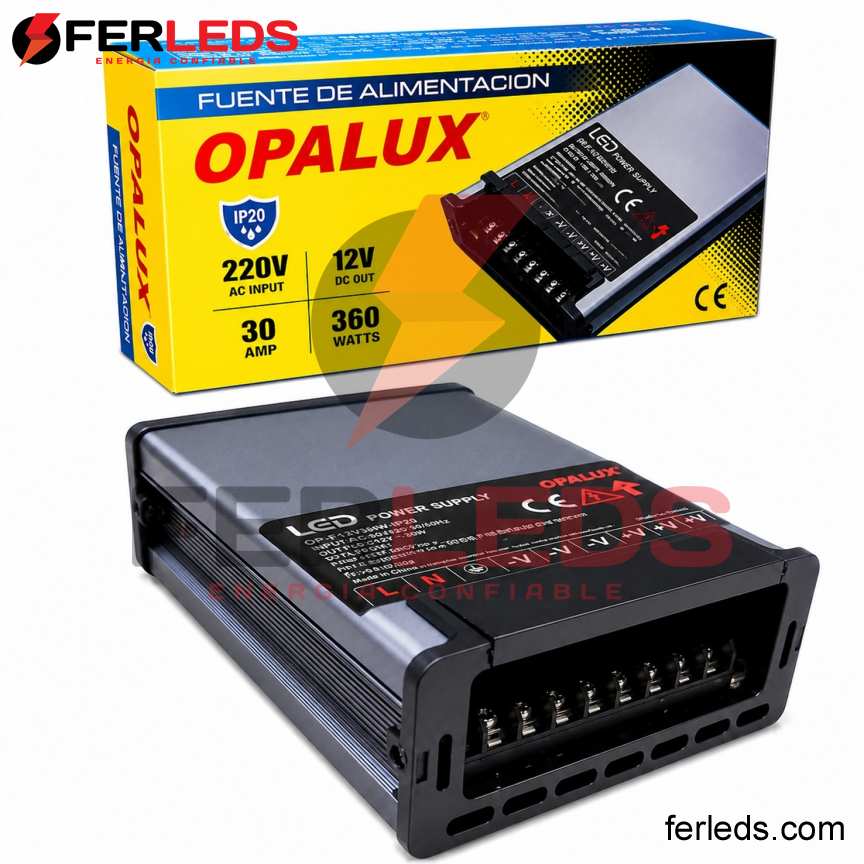 OPALUX | Transformador Slim LED 12V 30A 360W IP65 para Tiras LED | OP-F12V30A-IP65
