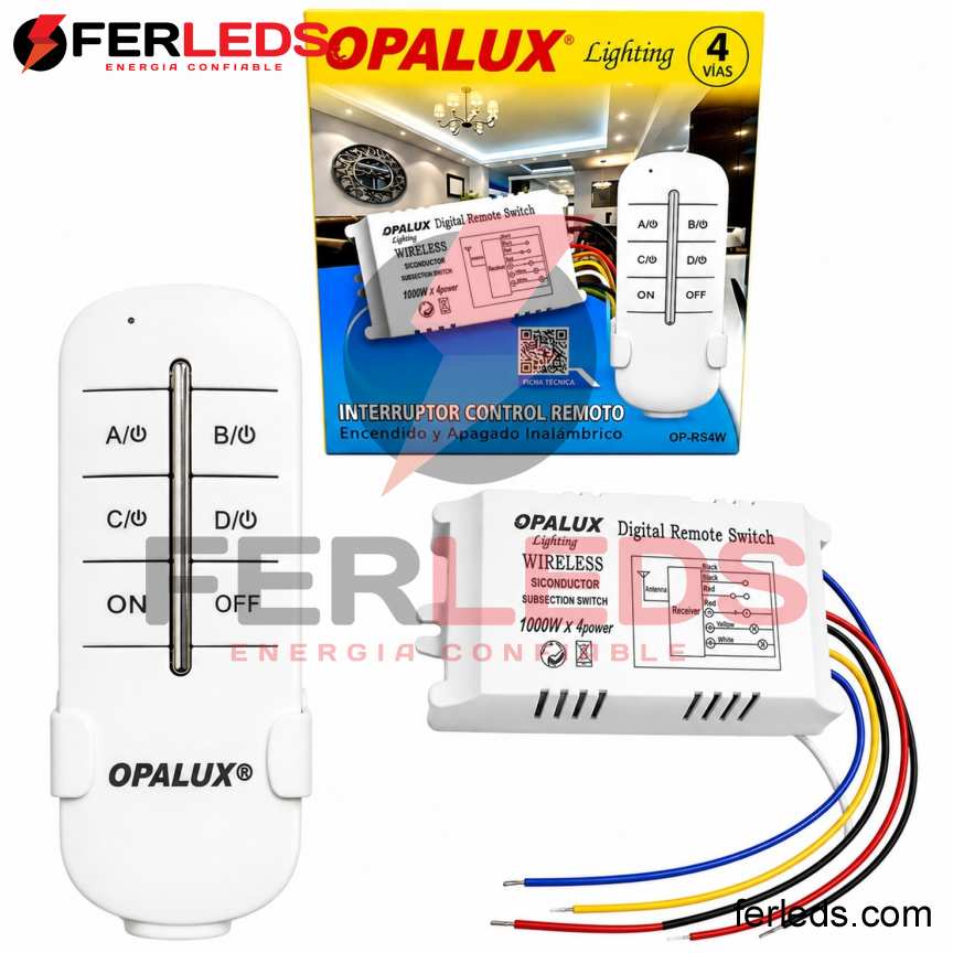 Interruptor Control Remoto Inalámbrico OPALUX OP-RS4W 4 Vías RF 220 V | FERLEDS