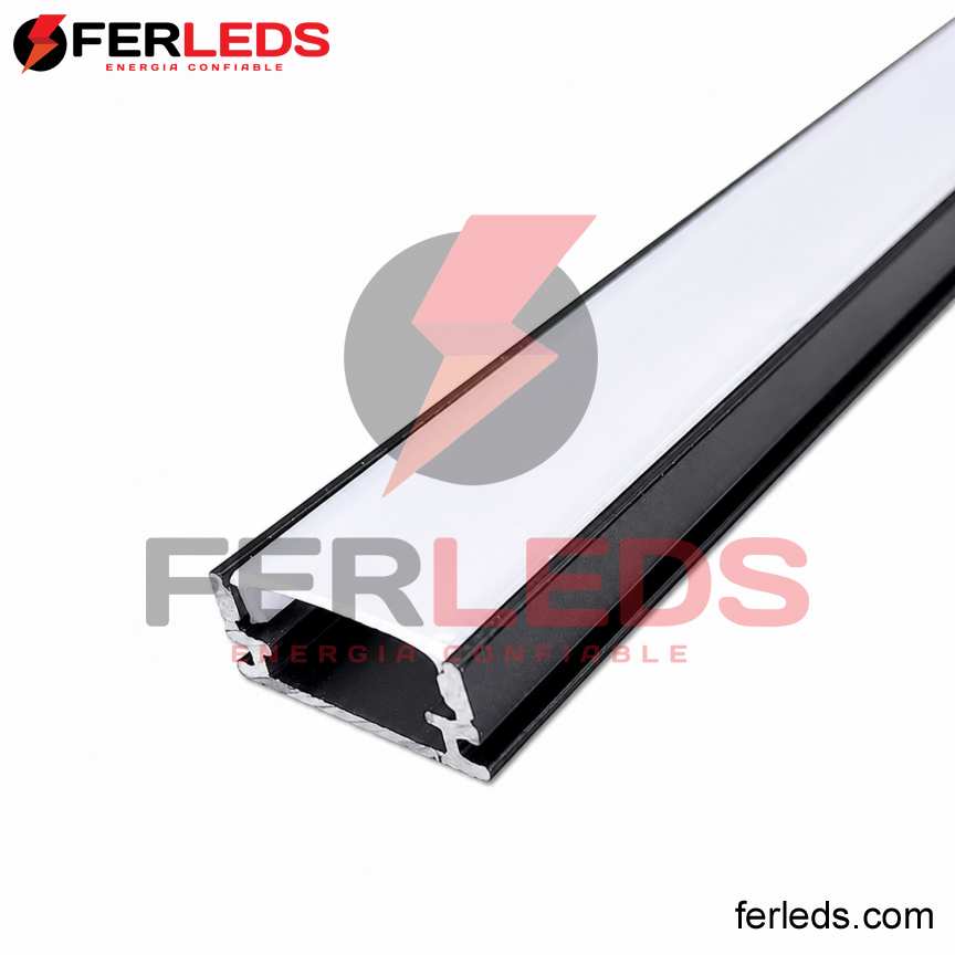 Perfil de Aluminio para LED Adosable Negro 2m (17x7mm)