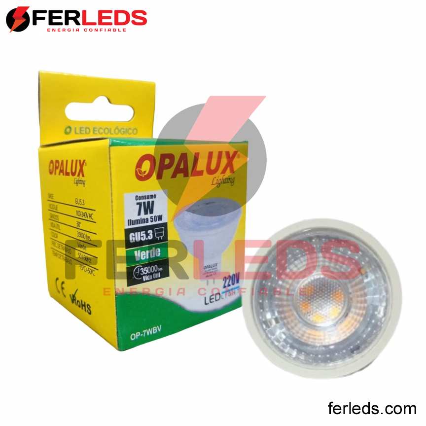 OPALUX DICROICO LED VERDE 7W-GU5.3 - PIN