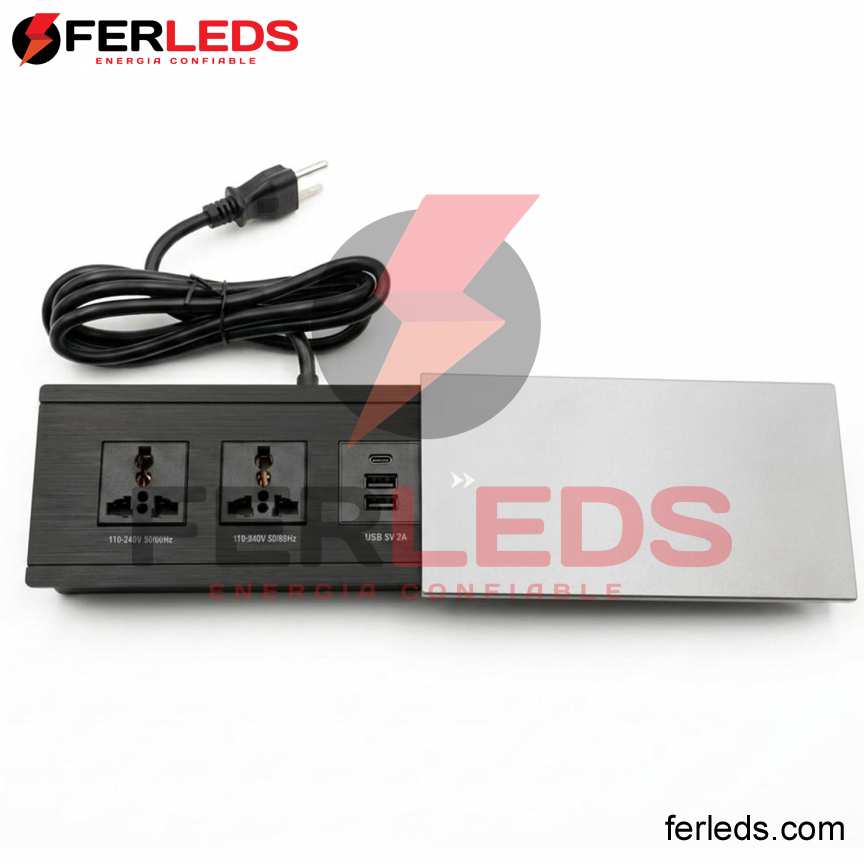 Tomacorriente Empotrable de Mesa Deslizable con USB y Tipo C