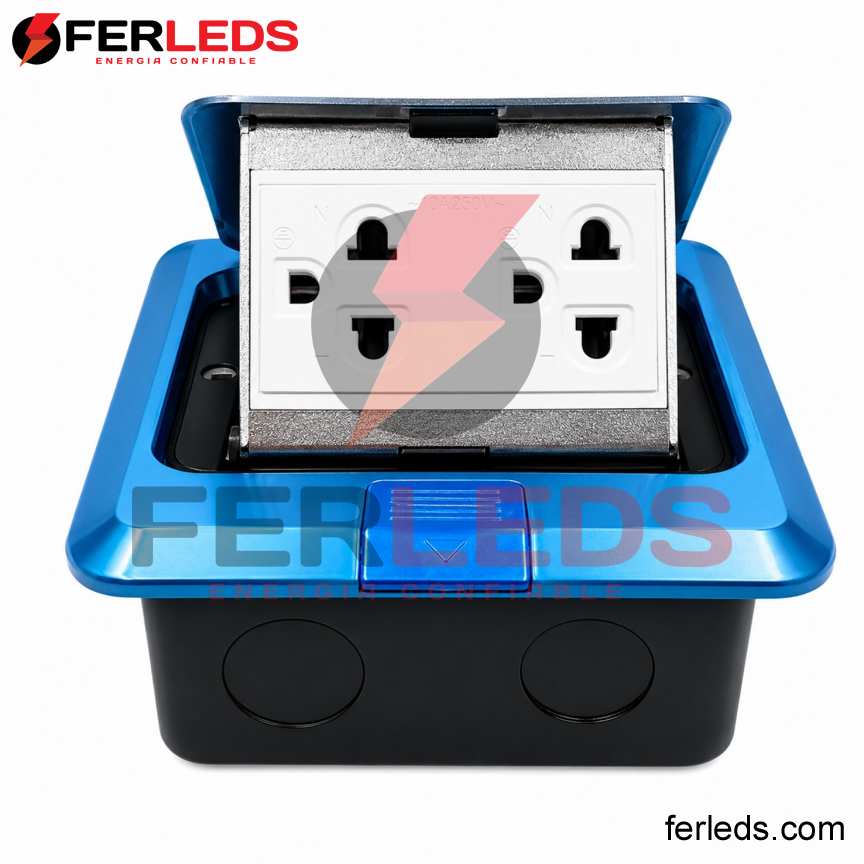 Tomacorriente para Piso/Escritorio Pop-Up Doble Universal Plateado | Ferleds
