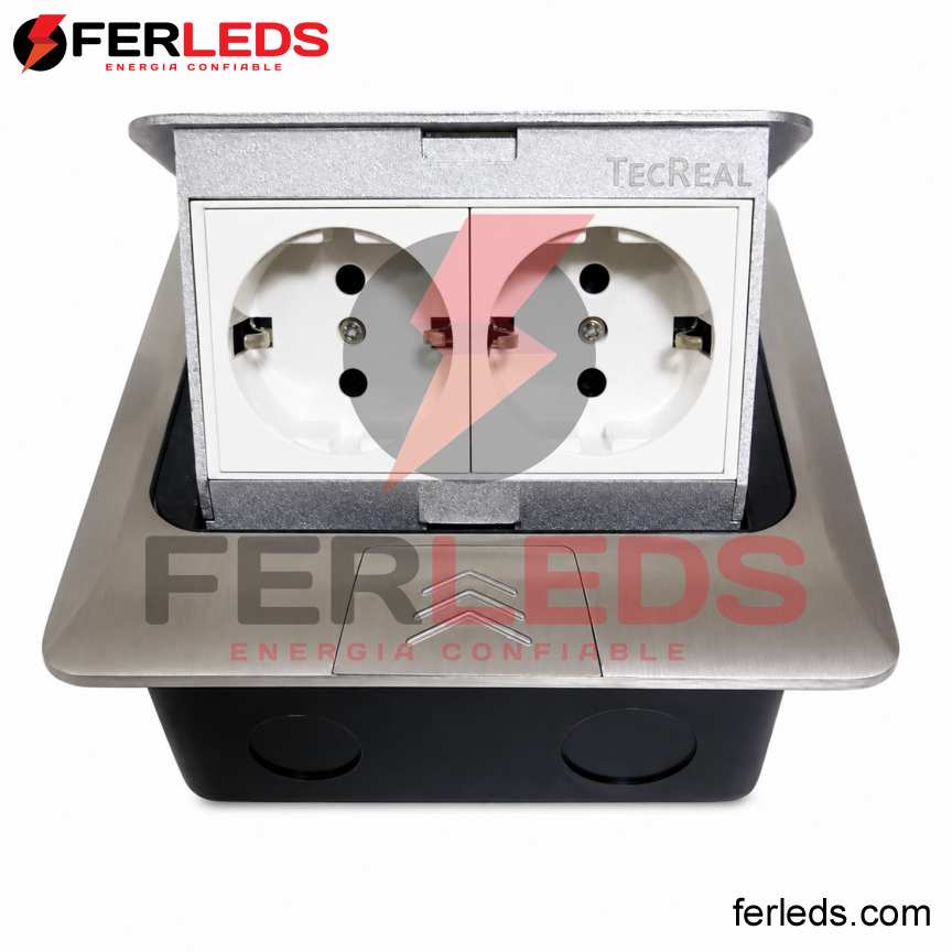 Tomacorriente Empotrable para Escritorio Doble Universal Tipo Schuko Plateado | Ferleds