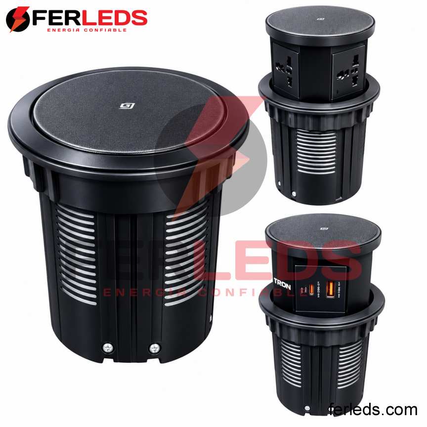 Tomacorriente de Torre Retráctil Empotrable con Carga Inalámbrica y USB Negro | Ferleds
