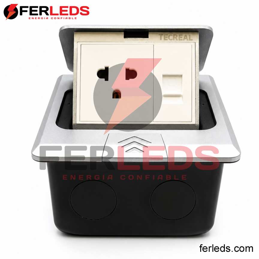 Tomacorriente para Escritorio Empotrable 1 Toma y Puerto Data RJ45 Plateado | FERLEDS