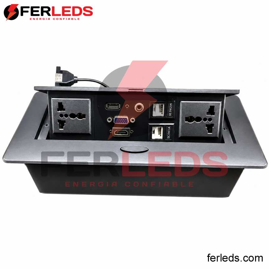 Tomacorriente para escritorio empotrable Negro multifuncional | Ferleds