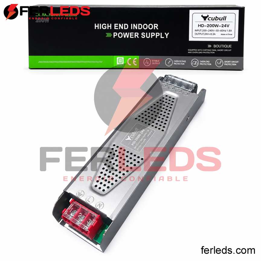 Transformador Slim para cinta LED de 24V DC a 200W 8.3A  | Cubull
