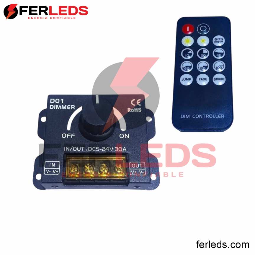 CONTROLADOR DIMMER DE CINTA LED 12/24V - 30A - CONTROL